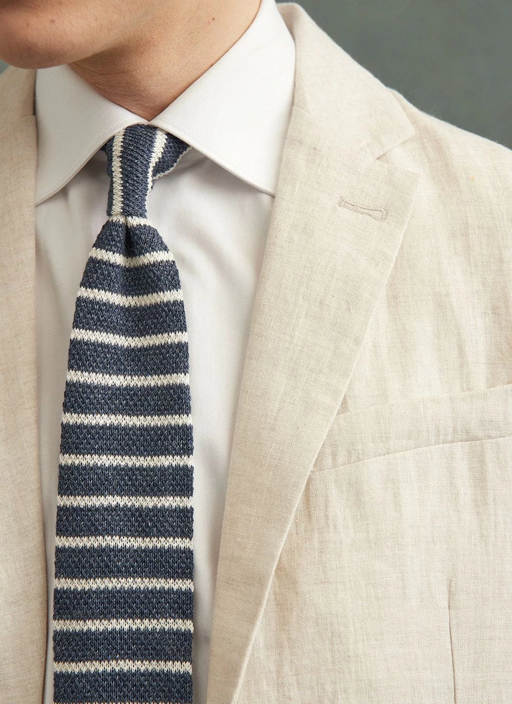 Stripe Linen Tie | Navy Marl 4 Stripe Linen Tie | Navy Marl - Image 2