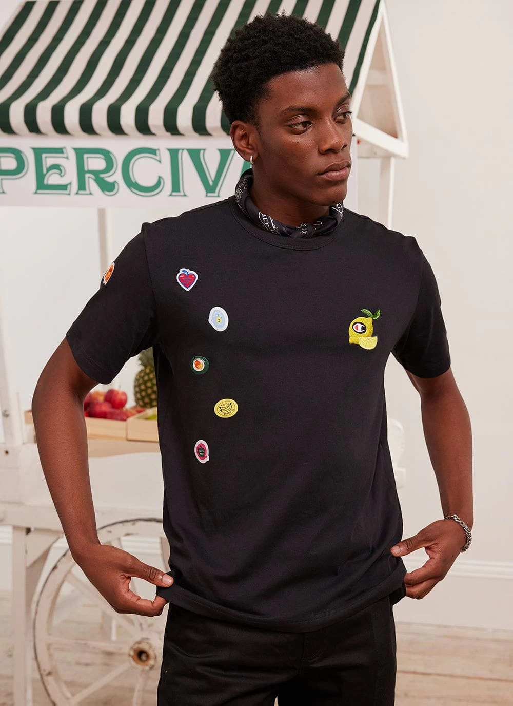 Perci-Post Stamps T Shirt | Champion And Percival | Black 6 Perci-Post Stamps T Shirt | Champion And Percival | Black - Image 4