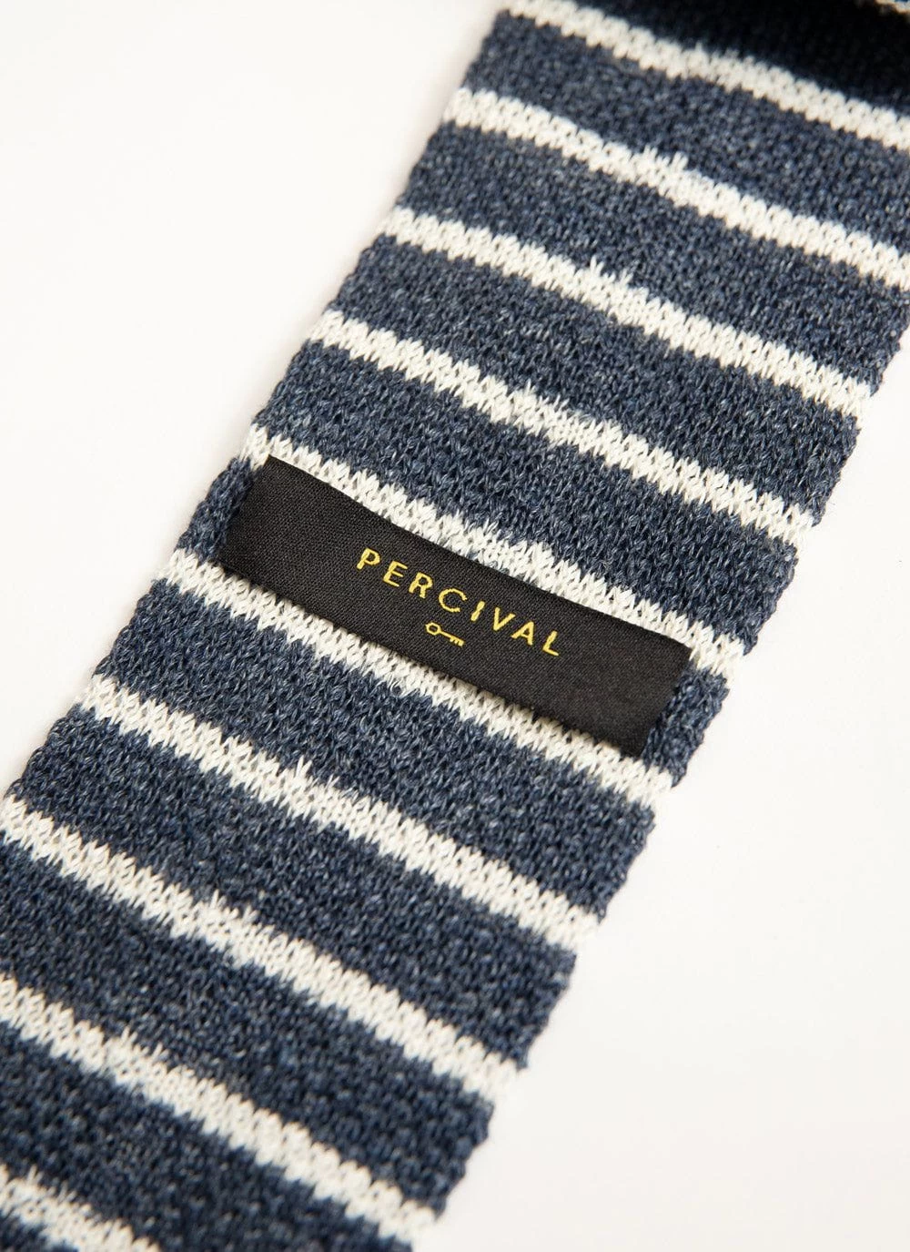 Stripe Linen Tie | Navy Marl 5 Stripe Linen Tie | Navy Marl - Image 3