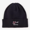 Ribbed Embroidered Beanie | Navy