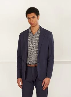 Tailored Seersucker Blazer | Navy