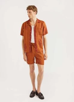 Nettle Shorts | Printed Linen | Brick -Urban Wear Shop PERCIVAL MENSWEAR 1693b5c8 dec6 4f02 a939 35439d93a0df