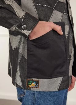 All Sorts Patchwork Overshirt | Denim | Grey & Black -Urban Wear Shop PERCIVAL MENSWEAR ALL SORTS PATCHWORK OVERSHIRT GREY BLACK 7