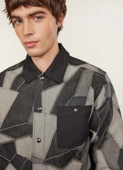 All Sorts Patchwork Overshirt | Denim | Grey & Black -Urban Wear Shop PERCIVAL MENSWEAR ALL SORTS PATCHWORK OVERSHIRT GREY BLACK 8