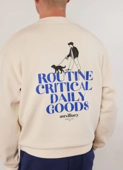 Bark And Stroll Auxiliary Sweatshirt | Cotton | Ecru -Urban Wear Shop PERCIVAL MENSWEAR AUXILARY DAILY GOODS PRINTED SWEATSHIRT ECRU4