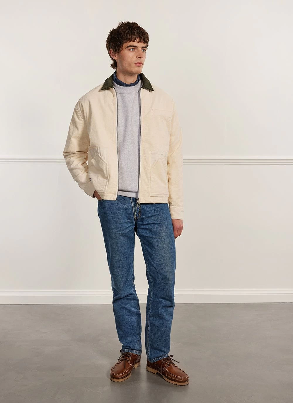 Contrast Collar Auxiliary Overshirt | Corduroy | Ecru 4 Contrast Collar Auxiliary Overshirt | Corduroy | Ecru - Image 2