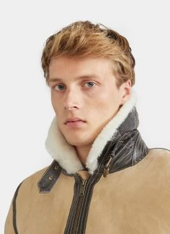 Aviator Shearling Jacket | Suede | Stone 17 Aviator Shearling Jacket | Suede | Stone -Urban Wear Shop PERCIVAL MENSWEAR AVIATOR SAND17