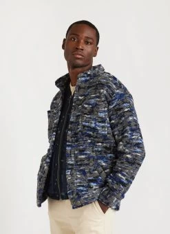 Jacquard Blanket Overshirt | Wool | Blue -Urban Wear Shop PERCIVAL MENSWEAR BLANKET OVERSHIRT NAVY9