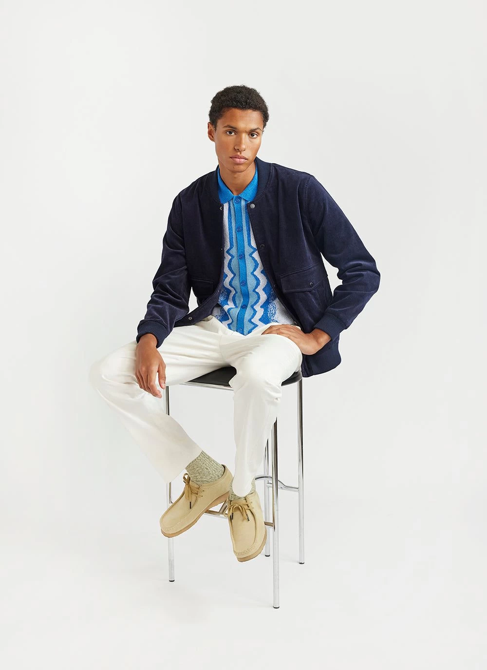 Bomber Jacket | Cotton Suede | Navy 8 Bomber Jacket | Cotton Suede | Navy - Image 6