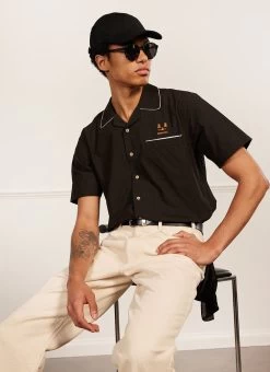 PerciCo Bowling Shirt | Cotton | Black -Urban Wear Shop PERCIVAL MENSWEAR BOWLING SHIRT BLACK14