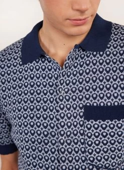 Casa Piccante Shirt | Knitted Cotton | Blue Jacquard -Urban Wear Shop PERCIVAL MENSWEAR CASA PICANTE NAVY 2