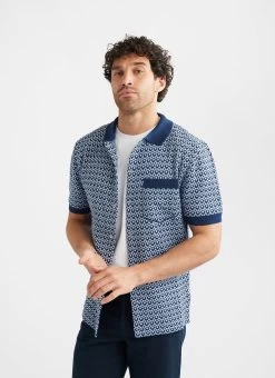Casa Piccante Shirt | Knitted Cotton | Blue Jacquard -Urban Wear Shop PERCIVAL MENSWEAR CASA PICANTE NAVY