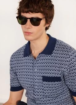 Casa Piccante Shirt | Knitted Cotton | Blue Jacquard -Urban Wear Shop PERCIVAL MENSWEAR CASA PICANTE NAVY 5