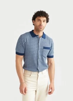 Casa Piccante Shirt | Knitted Cotton | Blue Jacquard -Urban Wear Shop PERCIVAL MENSWEAR CASA PICANTE NAVY 6