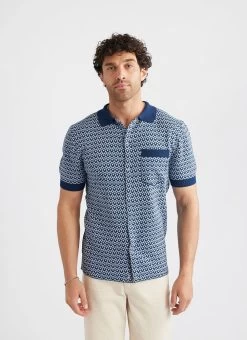 Casa Piccante Shirt | Knitted Cotton | Blue Jacquard -Urban Wear Shop PERCIVAL MENSWEAR CASA PICANTE NAVY2