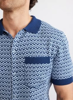 Casa Piccante Shirt | Knitted Cotton | Blue Jacquard -Urban Wear Shop PERCIVAL MENSWEAR CASA PICANTE NAVY3