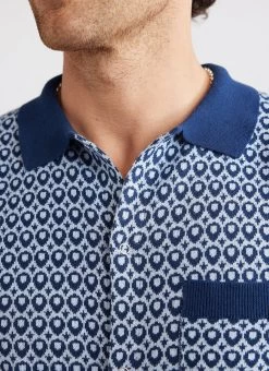 Casa Piccante Shirt | Knitted Cotton | Blue Jacquard -Urban Wear Shop PERCIVAL MENSWEAR CASA PICANTE NAVY4