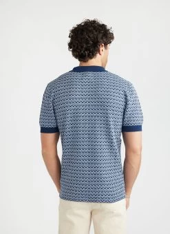 Casa Piccante Shirt | Knitted Cotton | Blue Jacquard -Urban Wear Shop PERCIVAL MENSWEAR CASA PICANTE NAVY5