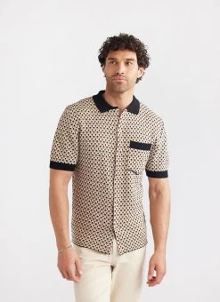Casa Piccante Shirt | Knitted Cotton | Rust Jacquard 25 Casa Piccante Shirt | Knitted Cotton | Rust Jacquard -Urban Wear Shop PERCIVAL MENSWEAR CASA PICANTE TAN2