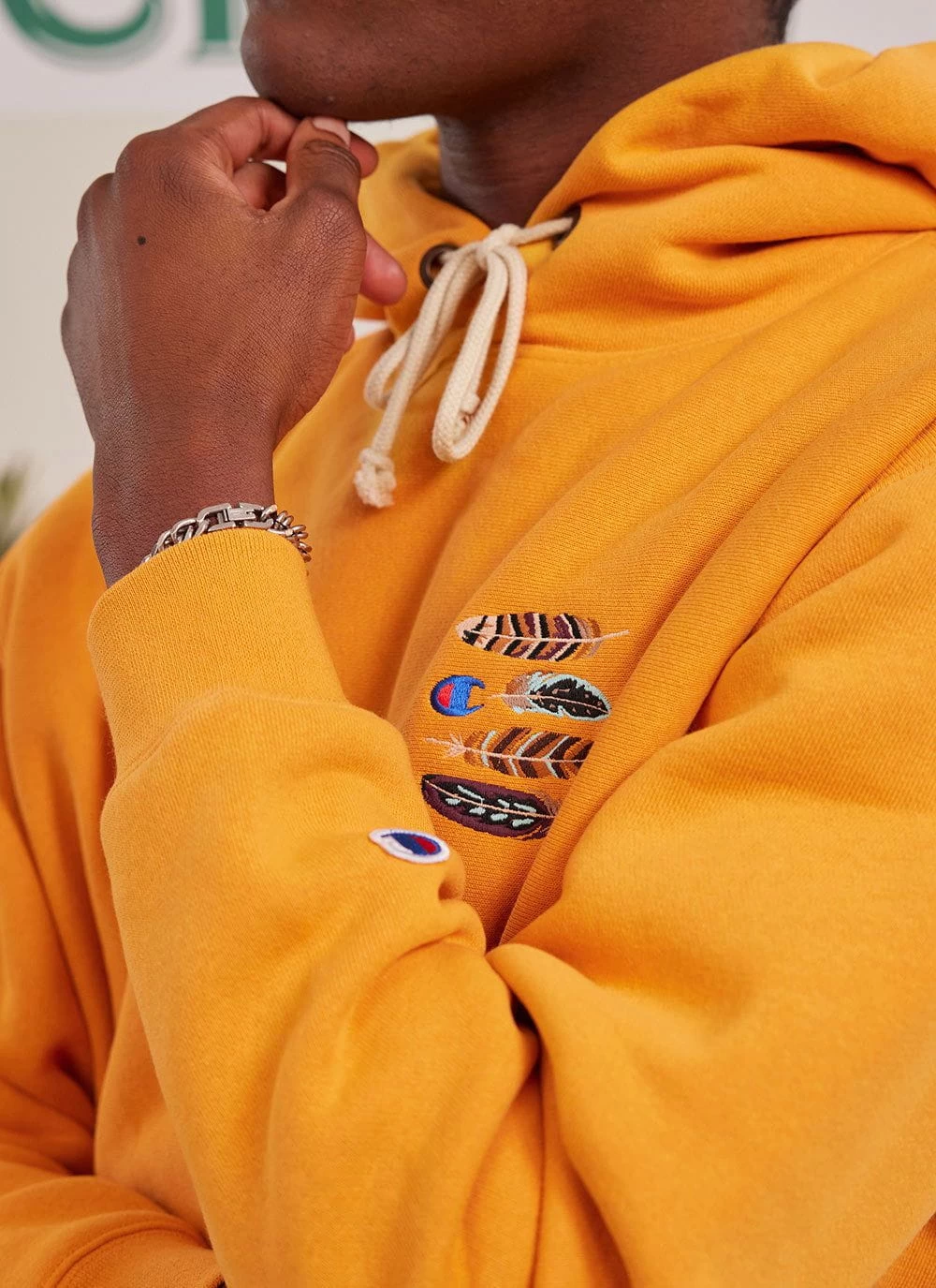 Feathers Hoodie | Champion And Percival | Ochre 3 Feathers Hoodie | Champion And Percival | Ochre