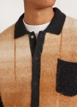 Checker Gradient Bobcat Cardigan | Mohair | Tan 16 Checker Gradient Bobcat Cardigan | Mohair | Tan -Urban Wear Shop PERCIVAL MENSWEAR CHECKER GRADIENT BOBCAT CARDIGAN TAN 4