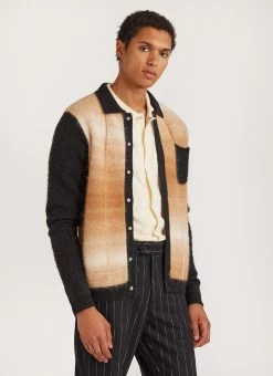 Checker Gradient Bobcat Cardigan | Mohair | Tan 19 Checker Gradient Bobcat Cardigan | Mohair | Tan -Urban Wear Shop PERCIVAL MENSWEAR CHECKER GRADIENT BOBCAT CARDIGAN TAN8