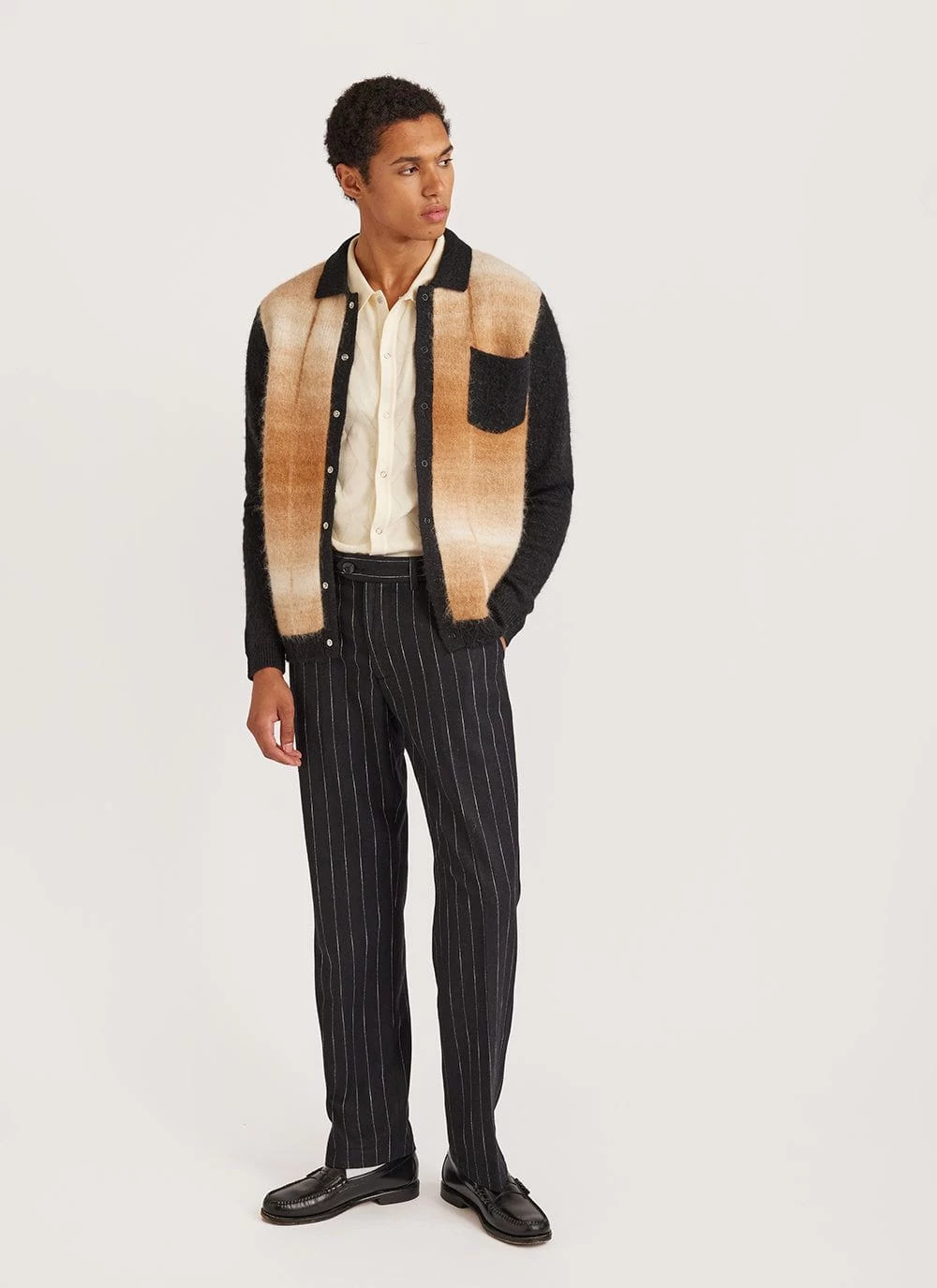 Checker Gradient Bobcat Cardigan | Mohair | Tan 4 Checker Gradient Bobcat Cardigan | Mohair | Tan - Image 2