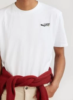 Clamped DeLorean T Shirt | Embroidered Organic Cotton | White -Urban Wear Shop PERCIVAL MENSWEAR CLAMPED DELOREAN WHITE T6