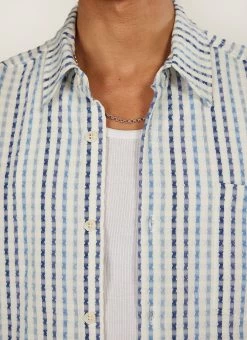 Boxy Clerk Shirt | Stripe Seersucker | Blue -Urban Wear Shop PERCIVAL MENSWEAR CLERK SHIRT STRIPE SEERSUCKER BLUE1