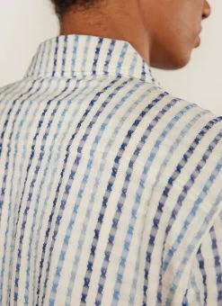 Boxy Clerk Shirt | Stripe Seersucker | Blue -Urban Wear Shop PERCIVAL MENSWEAR CLERK SHIRT STRIPE SEERSUCKER BLUE5