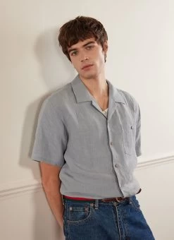 Short Sleeve Cuban Shirt | Linen | Light Blue