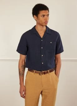 Short Sleeve Cuban Shirt | Linen | Navy 10 Short Sleeve Cuban Shirt | Linen | Navy -Urban Wear Shop PERCIVAL MENSWEAR CUBAN SHIRT NAVY1