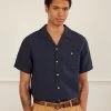 Short Sleeve Cuban Shirt | Linen | Navy -Urban Wear Shop PERCIVAL MENSWEAR CUBAN SHIRT NAVY5