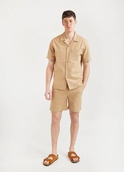 Windowpane Shorts | Seersucker | Tan -Urban Wear Shop PERCIVAL MENSWEAR CUBAN SHIRT ECRU SEERSUCKER12