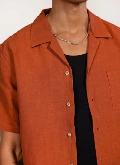 Short Sleeve Cuban Shirt | Linen | Rust -Urban Wear Shop PERCIVAL MENSWEAR CUBAN SHIRT ESPRESSO 2