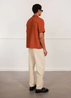 Short Sleeve Cuban Shirt | Linen | Rust -Urban Wear Shop PERCIVAL MENSWEAR CUBAN SHIRT ESPRESSO 3