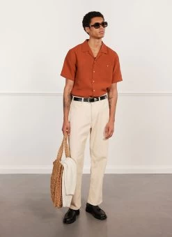 Short Sleeve Cuban Shirt | Linen | Rust -Urban Wear Shop PERCIVAL MENSWEAR CUBAN SHIRT ESPRESSO 7