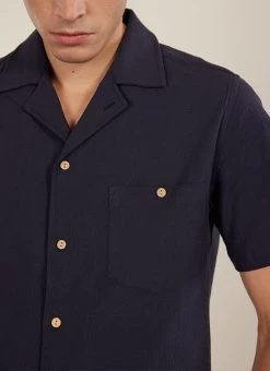 Cuban Shirt | Seersucker | Navy 13 Cuban Shirt | Seersucker | Navy -Urban Wear Shop PERCIVAL MENSWEAR CUBAN SHIRT SEERSUCKER NAVY1