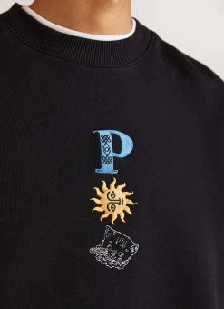 Drop Cap Sweatshirt | Embroidered Organic Cotton | Black 11 Drop Cap Sweatshirt | Embroidered Organic Cotton | Black -Urban Wear Shop PERCIVAL MENSWEAR DROP CAP SWEATSHIRT BLACK 2