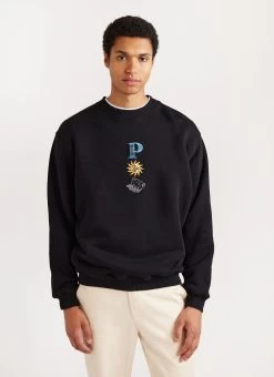 Drop Cap Sweatshirt | Embroidered Organic Cotton | Black 10 Drop Cap Sweatshirt | Embroidered Organic Cotton | Black -Urban Wear Shop PERCIVAL MENSWEAR DROP CAP SWEATSHIRT BLACK