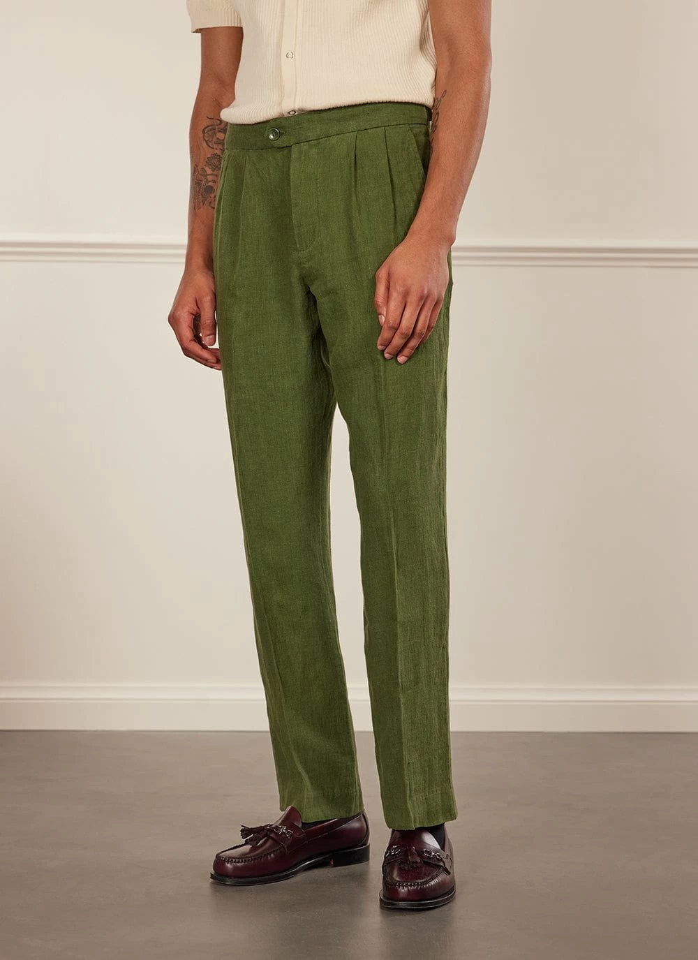 Pleated Tailored Trousers | Linen | Forest 3 Pleated Tailored Trousers | Linen | Forest