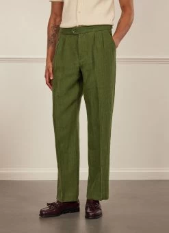 Pleated Tailored Trousers | Linen | Forest 8 Pleated Tailored Trousers | Linen | Forest -Urban Wear Shop PERCIVAL MENSWEAR FOREST LINEN PLEATED TROUSER3