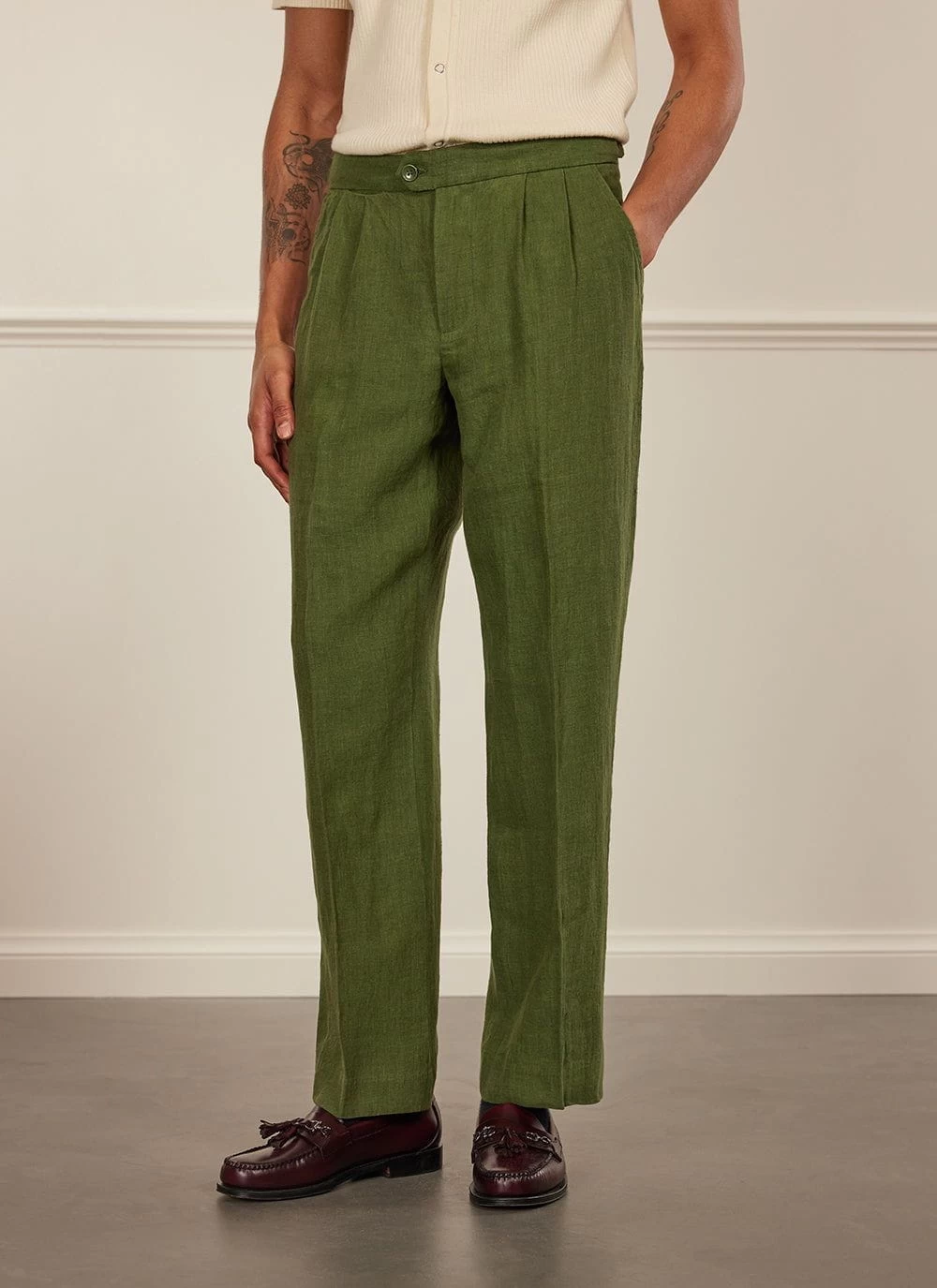 Pleated Tailored Trousers | Linen | Forest 5 Pleated Tailored Trousers | Linen | Forest - Image 3