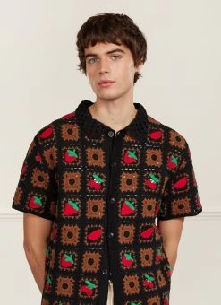 Fruit Crochet Shirt | Cotton | Black -Urban Wear Shop PERCIVAL MENSWEAR FRUIT CROCHET BLACK2