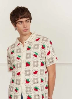 Fruit Crochet Shirt | Cotton | Ecru -Urban Wear Shop PERCIVAL MENSWEAR FRUIT CROCHET SHIRT ECRU 6
