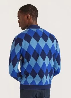 Harlequin Zip Pullover | Knitted Cotton | Blue -Urban Wear Shop PERCIVAL MENSWEAR HARLEQUIN ZIP PULLOVER BLUE5
