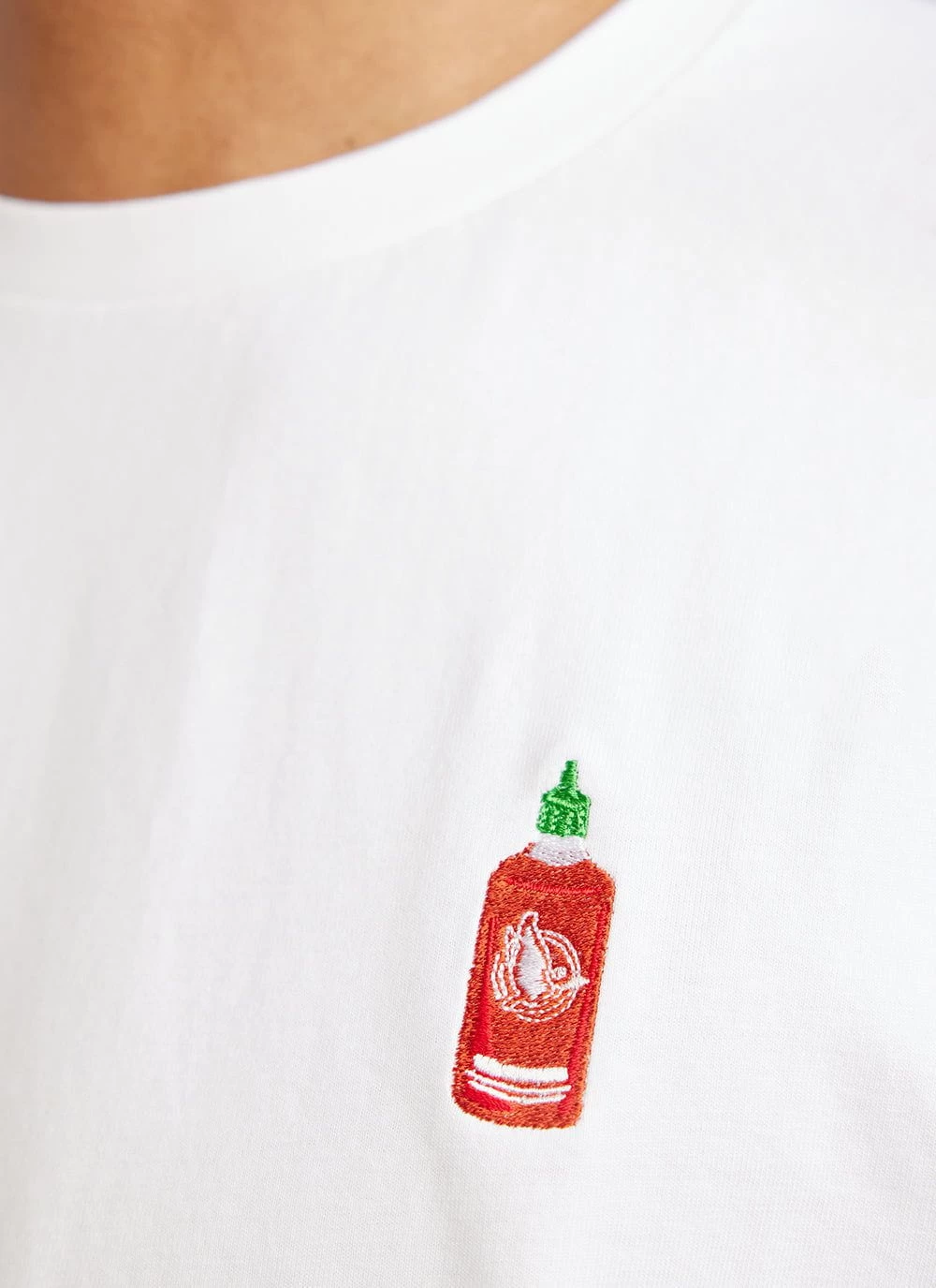 Hot Chilli Sauce Long Sleeve T Shirt | Embroidered Organic Cotton | White 3 Hot Chilli Sauce Long Sleeve T Shirt | Embroidered Organic Cotton | White