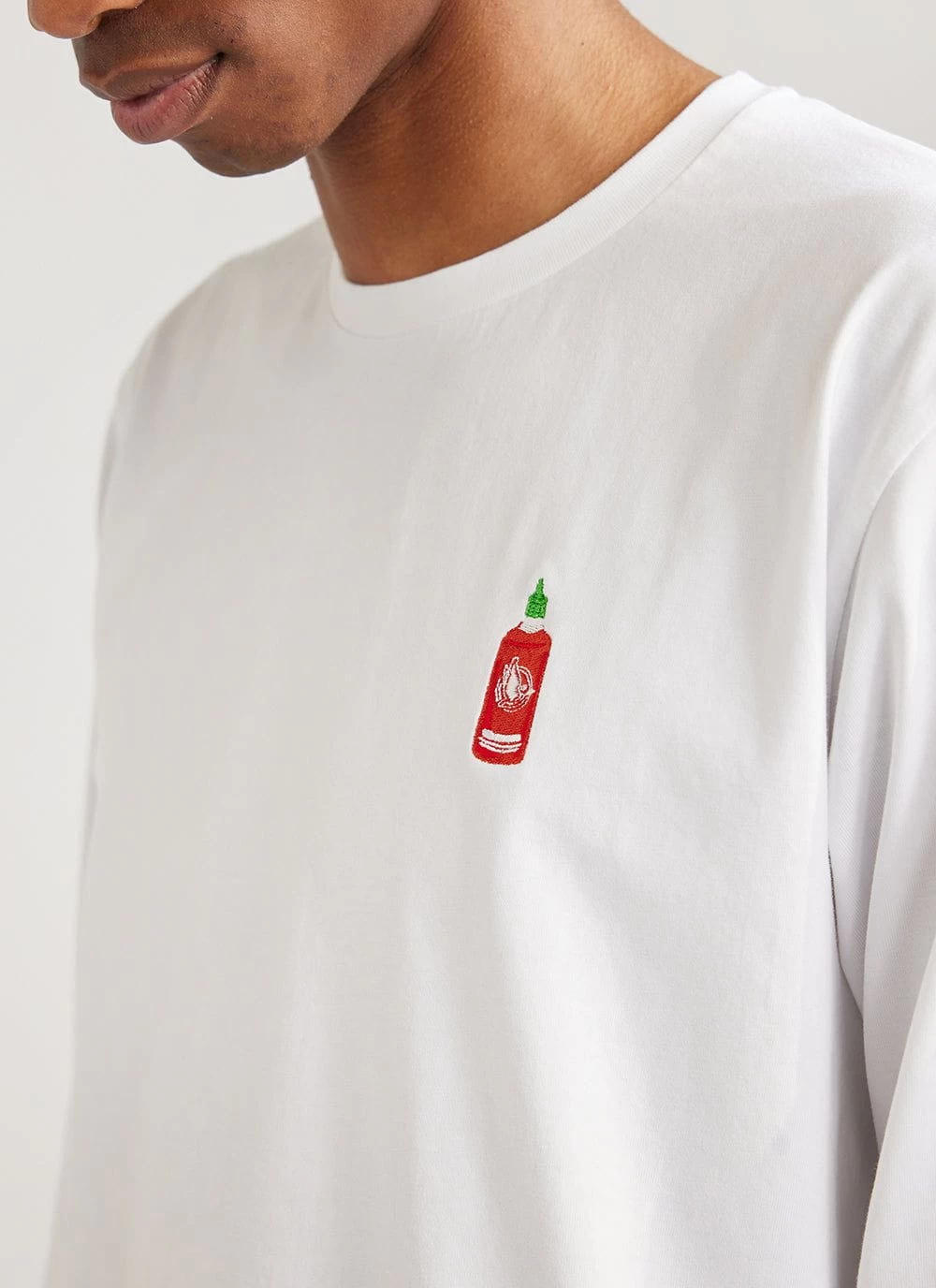 Hot Chilli Sauce Long Sleeve T Shirt | Embroidered Organic Cotton | White 5 Hot Chilli Sauce Long Sleeve T Shirt | Embroidered Organic Cotton | White - Image 3