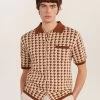 Houndstooth Knitted Shirt | Percival X Ilaria | Cream With Espresso -Urban Wear Shop PERCIVAL MENSWEAR HOUNDSTOOTH KNITTED SHIRT ECRU WITH BROWN 2