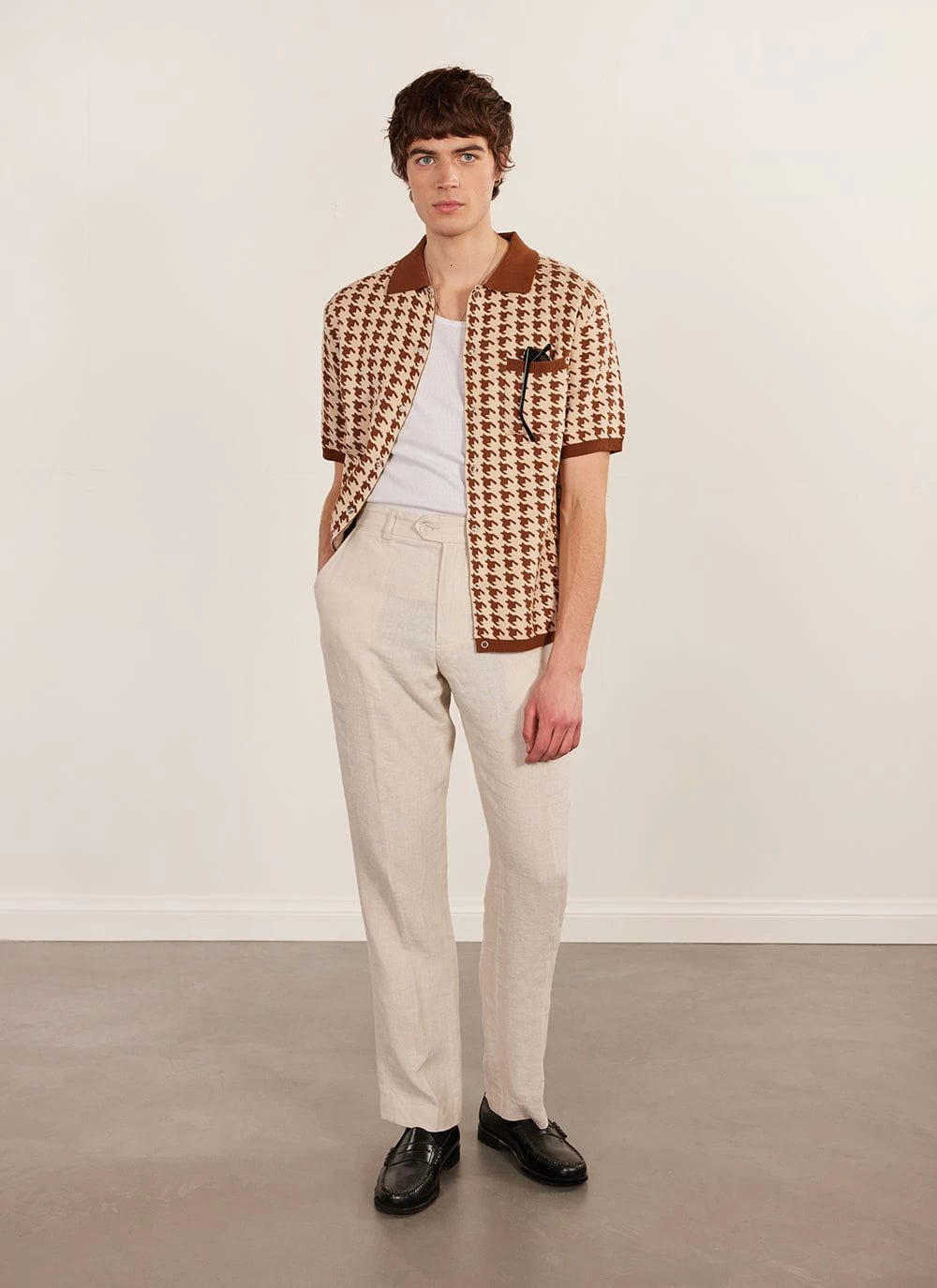 Houndstooth Knitted Shirt | Percival X Ilaria | Cream With Espresso 6 Houndstooth Knitted Shirt | Percival X Ilaria | Cream With Espresso - Image 4